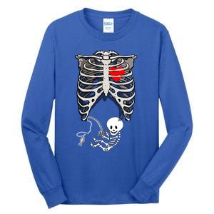 Halloween Pregnancy Fishing Skeleton Dad Mom Costume Cool Gift Tall Long Sleeve T-Shirt