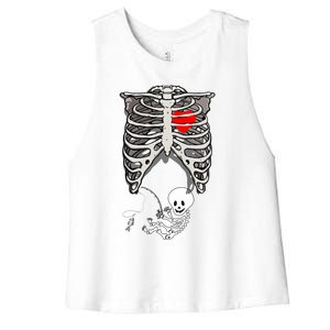 Halloween Pregnancy Fishing Skeleton Dad Mom Costume Cool Gift Women's Racerback Cropped Tank