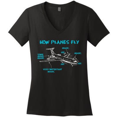 How Planes Fly Funny Aerospace Engineer Engineering Women's V-Neck T-Shirt