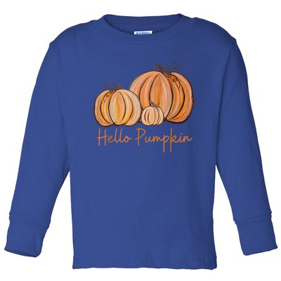 Hello Pumpkin Fall Halloween Graphic Gift Toddler Long Sleeve Shirt