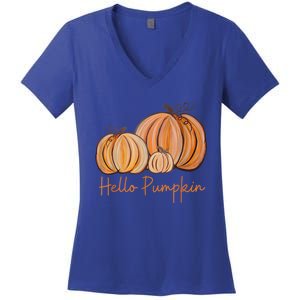 Hello Pumpkin Fall Halloween Graphic Gift Women's V-Neck T-Shirt