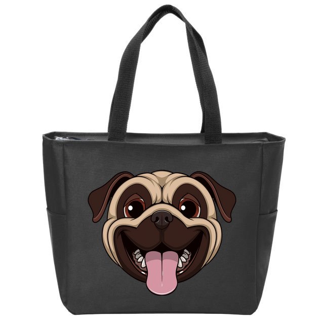 Happy Pug Funny Tongue Zip Tote Bag