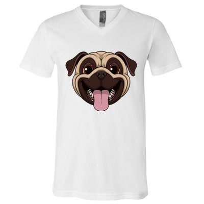 Happy Pug Funny Tongue V-Neck T-Shirt