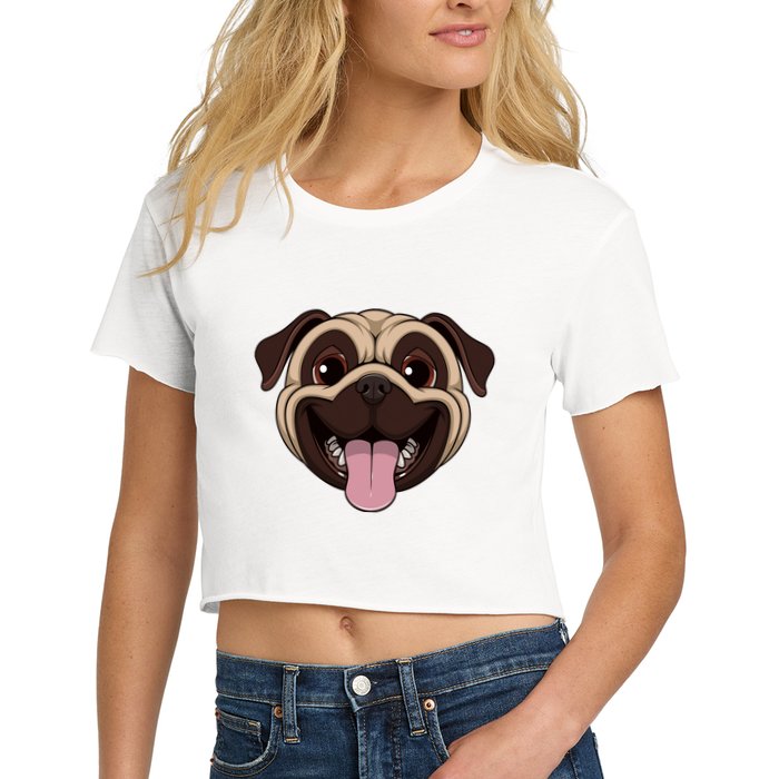Happy Pug Funny Tongue Women's Crop Top Tee