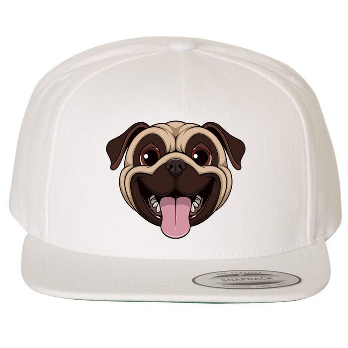Happy Pug Funny Tongue Wool Snapback Cap