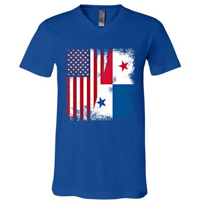 Half Panaian Flag Vintage Panama Usa Gift V-Neck T-Shirt