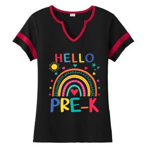 HELLO PRE-K First Day Of School Outfit Girl Ladies Halftime Notch Neck Tee