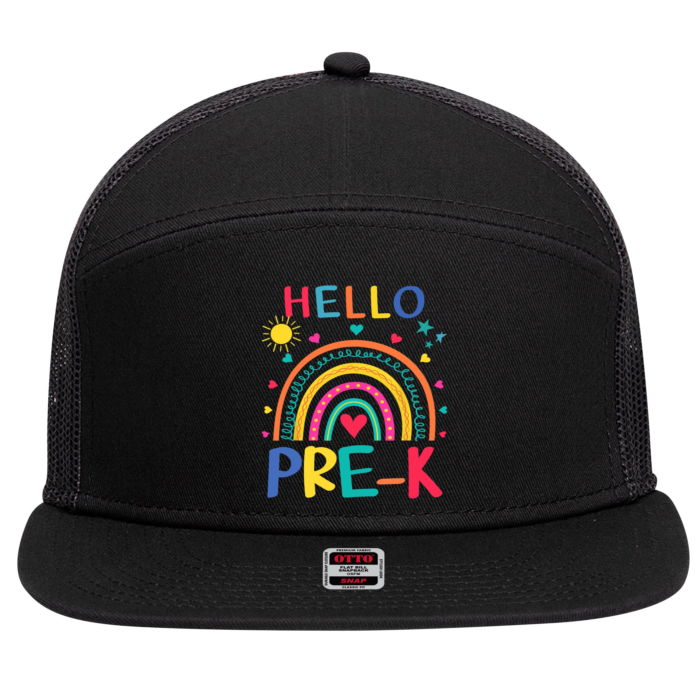 HELLO PRE-K First Day Of School Outfit Girl 7 Panel Mesh Trucker Snapback Hat
