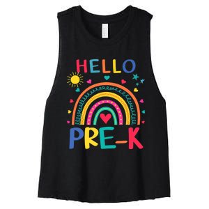 HELLO PRE-K First Day Of School Outfit Girl Women's Racerback Cropped Tank