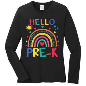 HELLO PRE-K First Day Of School Outfit Girl Ladies Long Sleeve Shirt