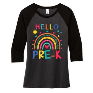 HELLO PRE-K First Day Of School Outfit Girl Women's Tri-Blend 3/4-Sleeve Raglan Shirt