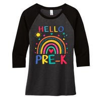 HELLO PRE-K First Day Of School Outfit Girl Women's Tri-Blend 3/4-Sleeve Raglan Shirt