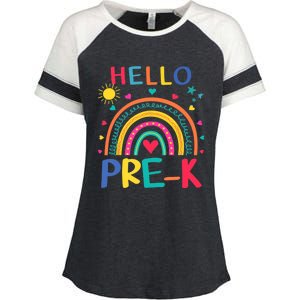 HELLO PRE-K First Day Of School Outfit Girl Enza Ladies Jersey Colorblock Tee