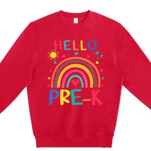 HELLO PRE-K First Day Of School Outfit Girl Premium Crewneck Sweatshirt