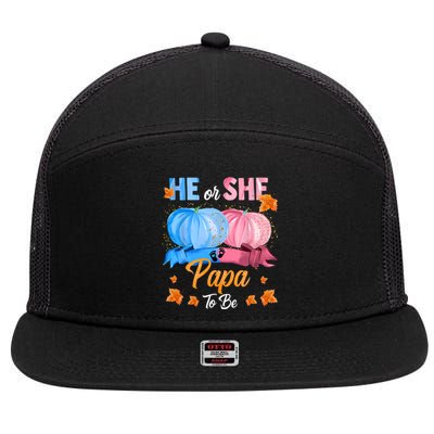 Halloween Pumpkin Gender Reveal He Or She Papa To Be 7 Panel Mesh Trucker Snapback Hat