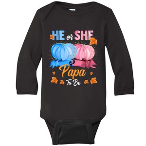 Halloween Pumpkin Gender Reveal He Or She Papa To Be Baby Long Sleeve Bodysuit