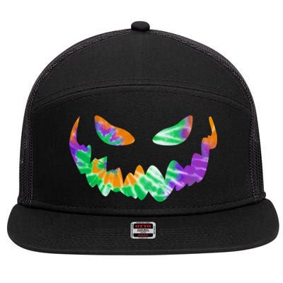 Halloween Pumpkin Green Orange Purple Tie Dye Face 7 Panel Mesh Trucker Snapback Hat