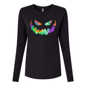 Halloween Pumpkin Green Orange Purple Tie Dye Face Womens Cotton Relaxed Long Sleeve T-Shirt