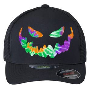 Halloween Pumpkin Green Orange Purple Tie Dye Face Flexfit Unipanel Trucker Cap