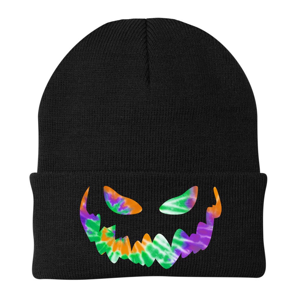 Halloween Pumpkin Green Orange Purple Tie Dye Face Beanie