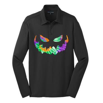 Halloween Pumpkin Green Orange Purple Tie Dye Face Silk Touch Performance Long Sleeve Polo