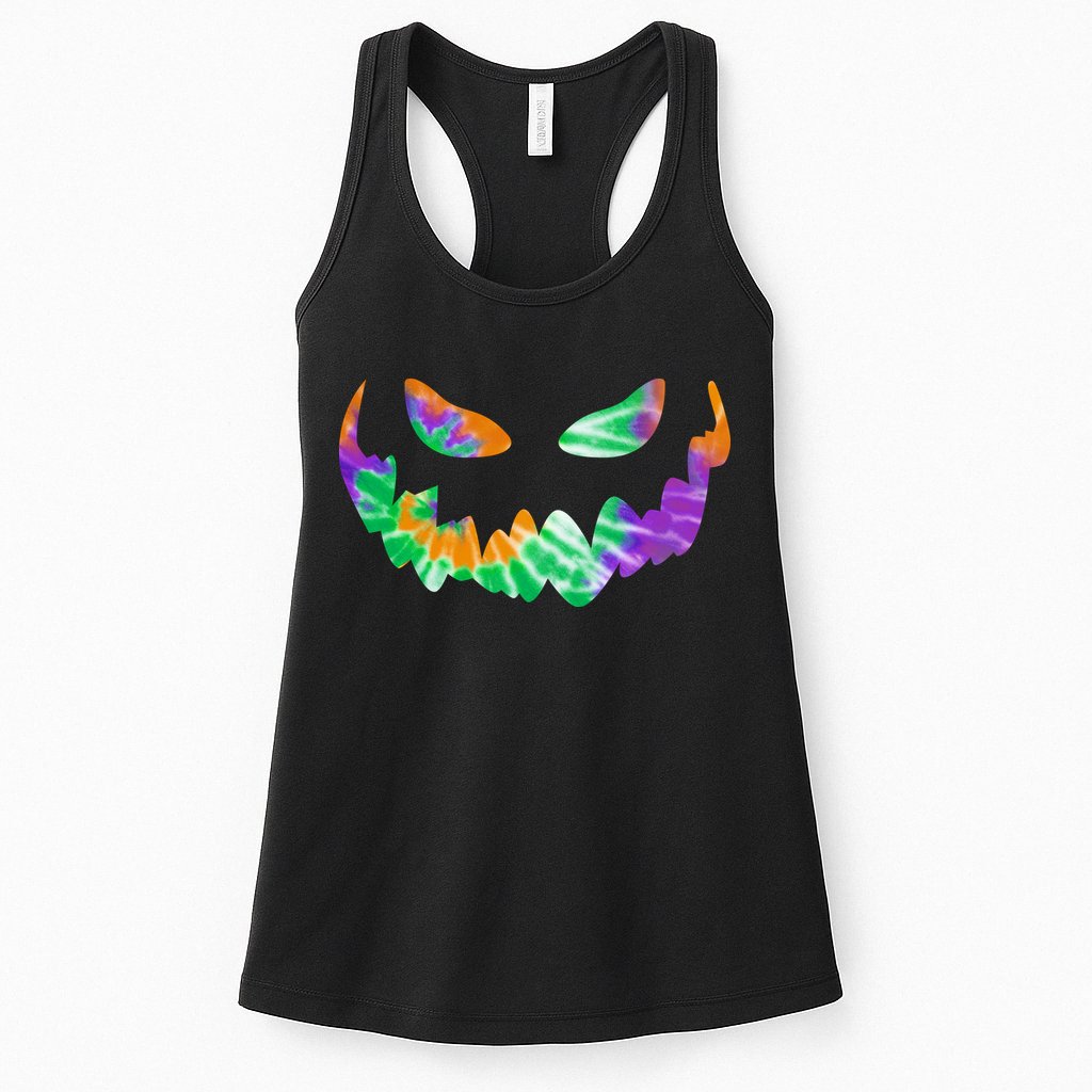 Halloween Pumpkin Green Orange Purple Tie Dye Face Womens Tank Top