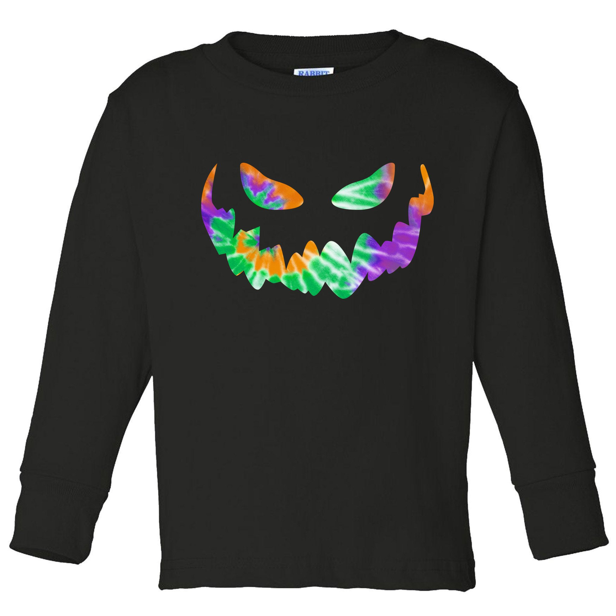 Halloween Pumpkin Green Orange Purple Tie Dye Face Toddler Long Sleeve Shirt