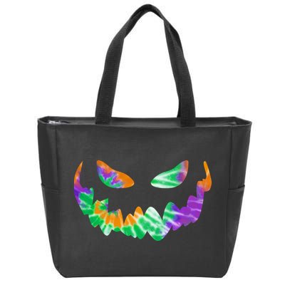 Halloween Pumpkin Green Orange Purple Tie Dye Face Zip Tote Bag