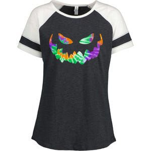 Halloween Pumpkin Green Orange Purple Tie Dye Face Enza Ladies Jersey Colorblock Tee