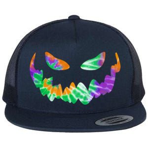 Halloween Pumpkin Green Orange Purple Tie Dye Face Flat Bill Trucker Hat