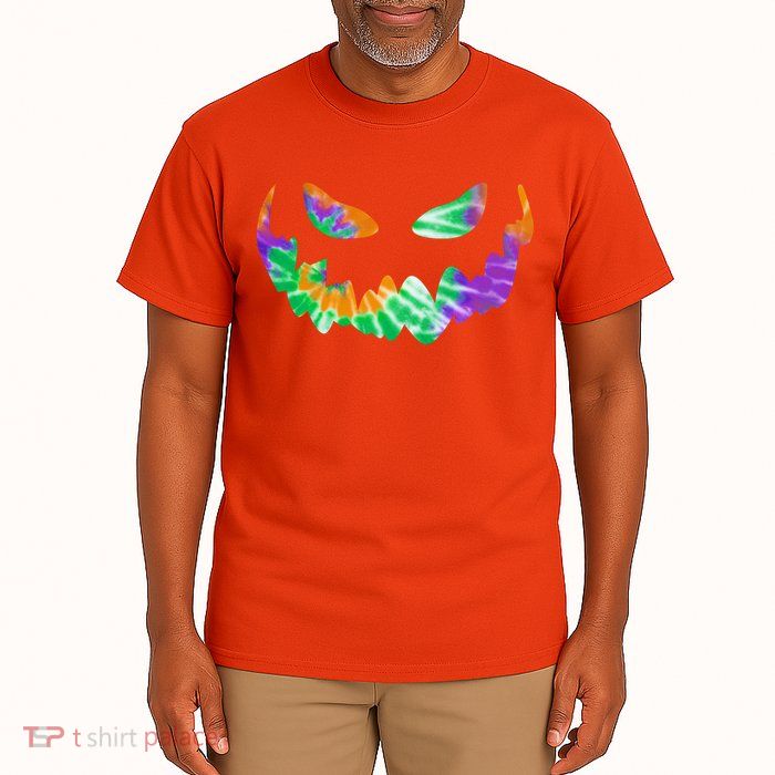 Halloween Pumpkin Green Orange Purple Tie Dye Face Tall T-Shirt
