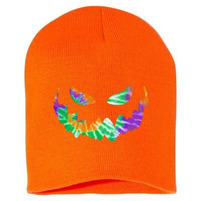 Halloween Pumpkin Green Orange Purple Tie Dye Face Short Acrylic Beanie