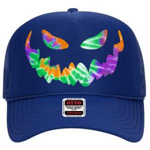 Halloween Pumpkin Green Orange Purple Tie Dye Face High Crown Mesh Back Trucker Hat