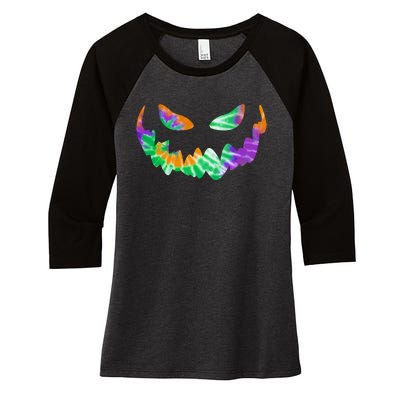 Halloween Pumpkin Green Orange Purple Tie Dye Face Women's Tri-Blend 3/4-Sleeve Raglan Shirt