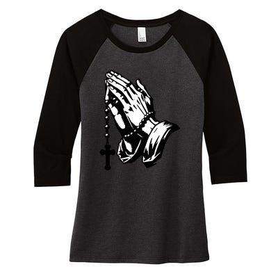 Hand Pray God Women's Tri-Blend 3/4-Sleeve Raglan Shirt