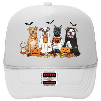 Halloween Pitbull Ghost Dogs Lover High Crown Mesh Back Trucker Hat