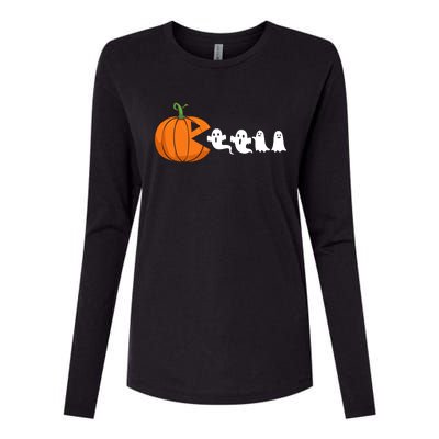 Halloween Pumpkin Ghost Tees For Funny Gamer Womens Cotton Relaxed Long Sleeve T-Shirt