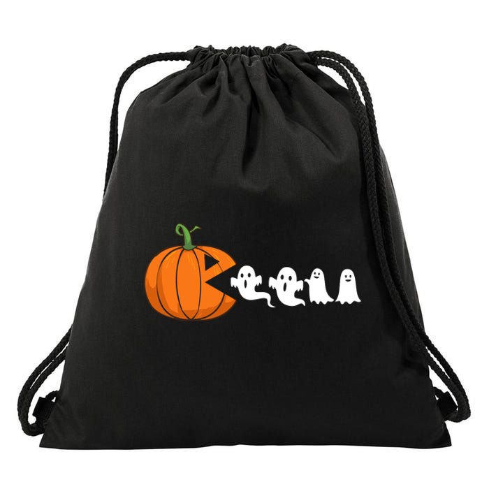 Halloween Pumpkin Ghost Tees For Funny Gamer Drawstring Bag