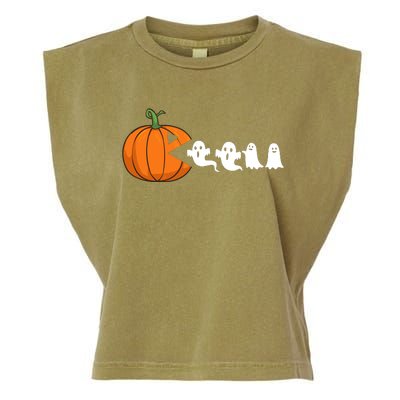 Halloween Pumpkin Ghost Tees For Funny Gamer Garment-Dyed Women's Muscle Tee