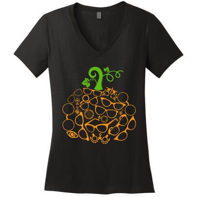 Halloween Pumpkin Glasses with Optometry Tools Women's V-Neck T-Shirt