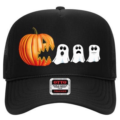 Halloween Pumpkin Ghosts Jack O Lantern High Crown Mesh Back Trucker Hat