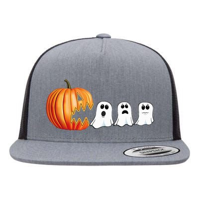 Halloween Pumpkin Ghosts Jack O Lantern Flat Bill Trucker Hat