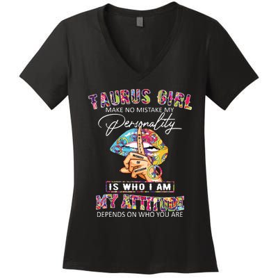 Hippie Peace Girl Taurus Girl Birthday Taurus Birthday Women's V-Neck T-Shirt