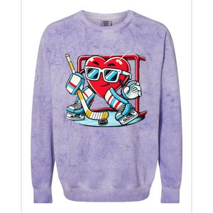 Heart Playing Hockey Goalie ValentineS Day Gift Colorblast Crewneck Sweatshirt