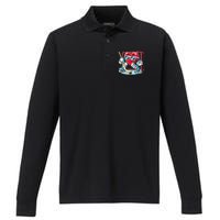 Heart Playing Hockey Goalie ValentineS Day Gift Performance Long Sleeve Polo