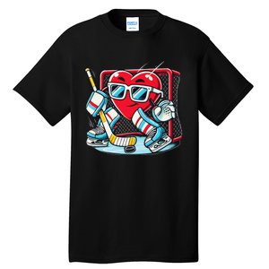 Heart Playing Hockey Goalie ValentineS Day Gift Tall T-Shirt