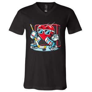 Heart Playing Hockey Goalie ValentineS Day Gift V-Neck T-Shirt