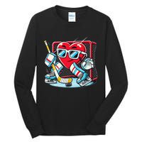 Heart Playing Hockey Goalie ValentineS Day Gift Tall Long Sleeve T-Shirt