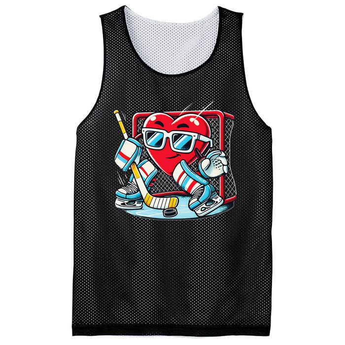 Heart Playing Hockey Goalie ValentineS Day Gift Mesh Reversible Basketball Jersey Tank