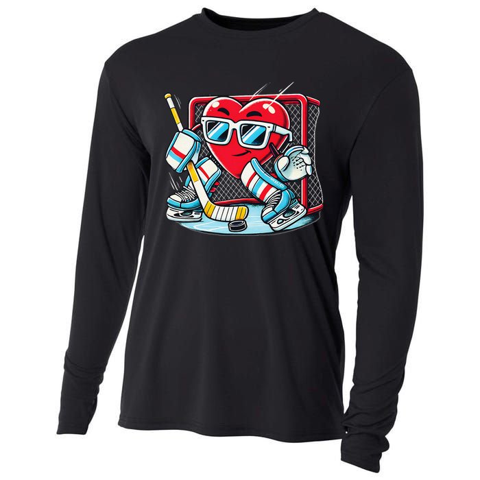 Heart Playing Hockey Goalie ValentineS Day Gift Cooling Performance Long Sleeve Crew